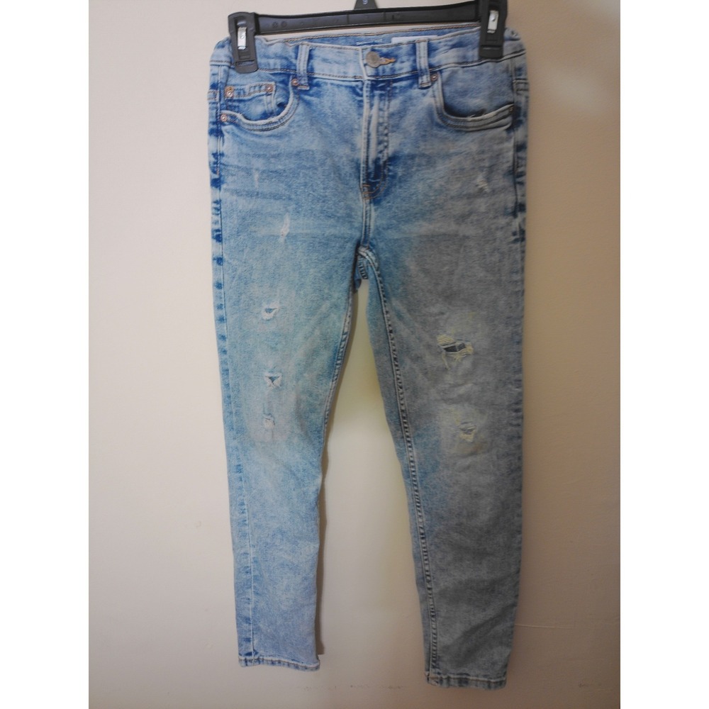 Zara Comfy Denim Jeans Girls 13-14 Light Blue Acid Wash Distressed Streetwear
